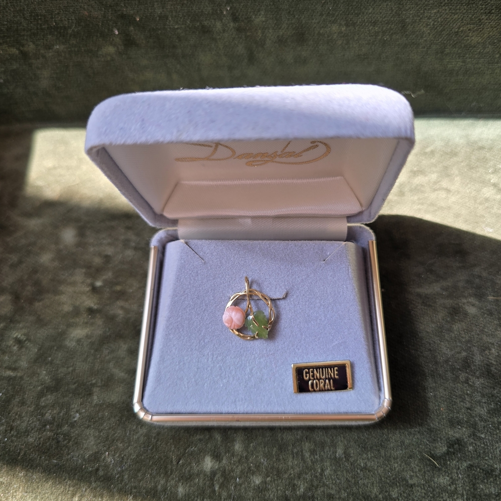 Vintage DANSAL 14k Gold Filled Genuine Coral Pendant Charm